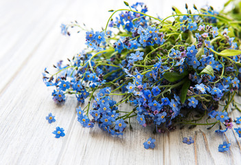 Forget-me-not flowers  on white  wooden background