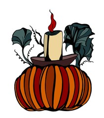 Pumpkin with candlestick and candles multicolored. - 372209028