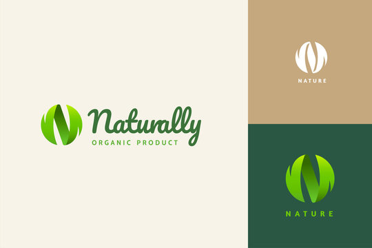 N sphere leaf logo design set