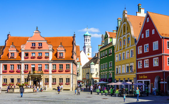 Memmingen, Germany - August 6: famous historic buildings at the old town of Memmingen on August 6, 2020