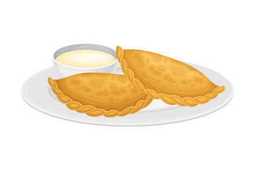 Empanada or Pastry with Stuffing as Spanish Cuisine Dish Served on Plate Vector Illustration