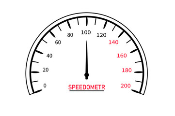 Speed ​​measuring device, speedometer, panel with a rounded dial, indicator in the form of an arrow. Mileage sensor. vector image.