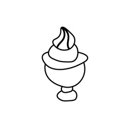 Vector ice cream with a black line.Simple food and cooking illustration in doodle style on a white isolated background hand drawn.Design for social networks,web,advertising,banners,menus,recipes.