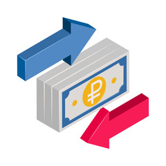 Banking & finance, Ruble money transfer, Isometric 3D icon.