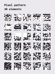 Set of seamless pattern with random pixel noise, concept of steganography. Futuristic hi-tech cyberpunk aesthetics.
