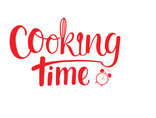 Cooking time - hand written sign isolated on white background for logo online cooking school, print industry. Vector illustration. EPS10