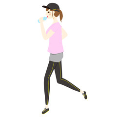 水分補給をする女性のランナー