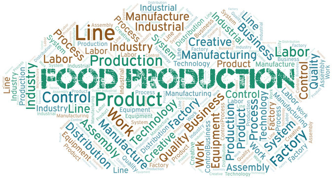Food Production word cloud create with text only.