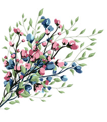 Delicate tropical leaves for the brides bouquet. A branch of mint-colored flowers. Tropical vector flowers. card with floral illustration.