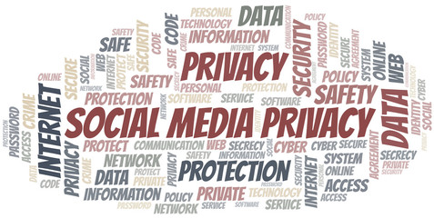 Social Media Privacy vector word cloud, made with text only.