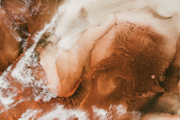 Marble design background. Ink water. Brown white natural rock abstract texture. Aerial dry desert. Earth vein clouds creative pattern. Luxury stone surface.