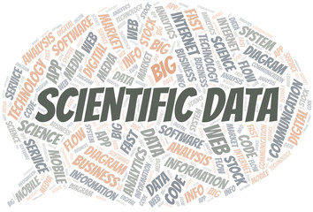 Scientific Data vector word cloud, made with text only.