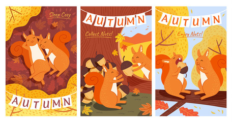 Autumn forest illustration set