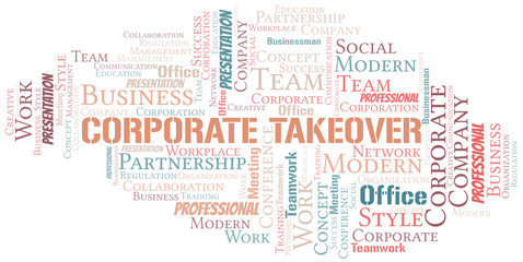 Corporate Takeover vector word cloud, made with text only.