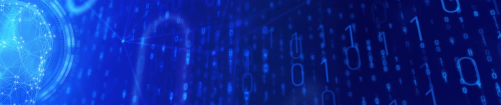 Super wide panoramic video 5120x1080, 18 seconds seamless loop, ProRes 422 hq, technology electric bulb on binary code background, information, fintech