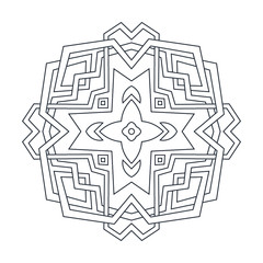 Ornament of broken lines and central flower star. Element for the cover of the book, postcards, t-shirts. Illustration for rugs.