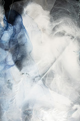 Alcohol ink water. Marble texture. White blue gray smoke cloud abstract design. Mineral stone...
