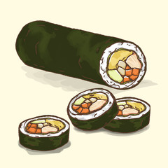 Korean roll Gimbap made from steamed white rice