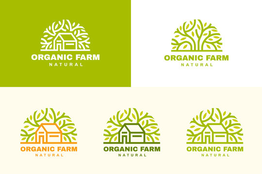 Organic farm logo set
