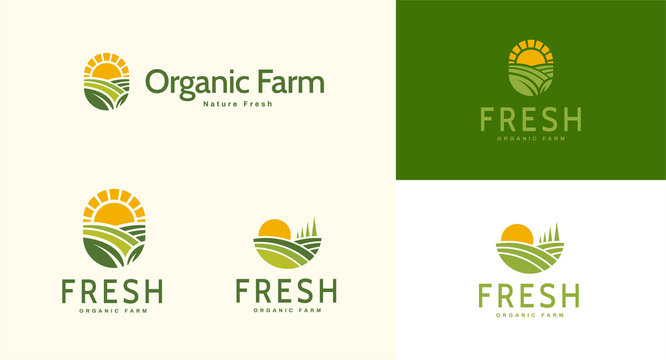 Organic farm logo set