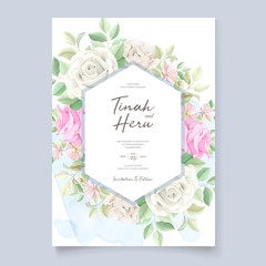 beautiful soft floral and leaves wedding invitation card set