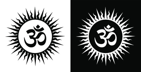 Om design with Sun flames - vector illustration isolated on Black and white background