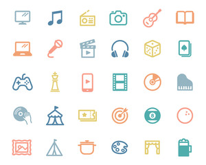 エンターテイメントのシンプルなアイコンのセット／遊び／ゲーム／趣味／イベント／音楽