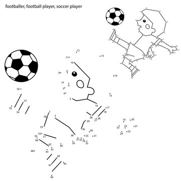 Numbers game for kids. Coloring Page Outline Of A Cartoon Boy with a soccer ball. Coloring book for children.