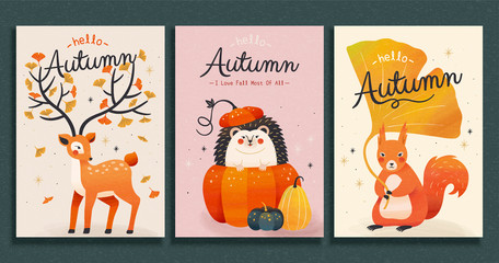 Fototapeta premium Autumn forest animal illustration
