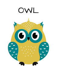cute owl isolated on white, vector illustration