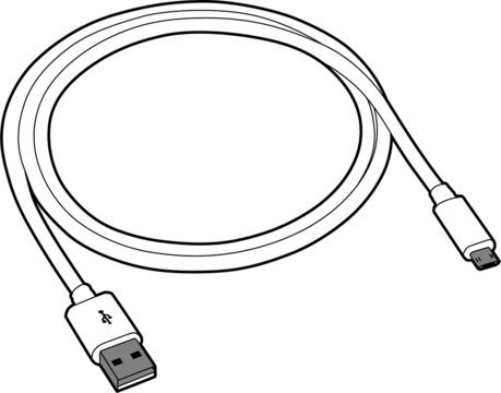 Professional vector illustration of a micro usb charger - Line Drawing, Black and White, electronics