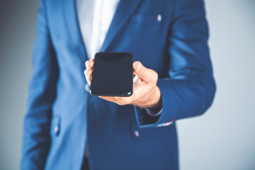 man hand smart phone