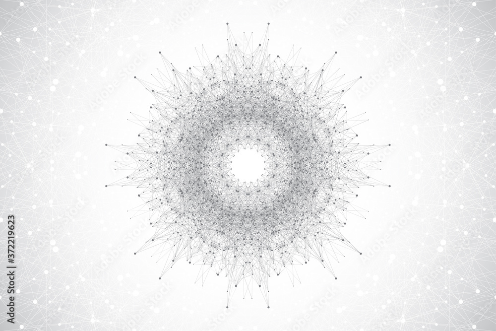 Fototapete Big data visualization. Big data machine learning algorithms. Data array visualization. Complexity wave flow points fractal grid. Futuristic analysis of infographics Information. Vector illustration