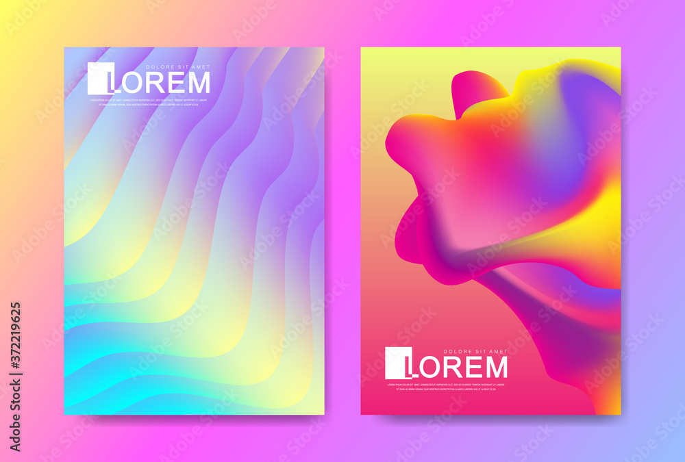 Poster vector design template in trendy vibrant gradient colors with abstract fluid shapes, paint splashes,