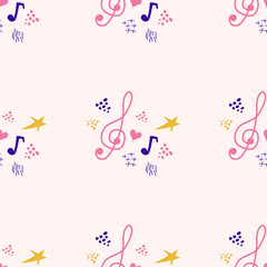 Abstract music notes seamless pattern background. musical melody decoration