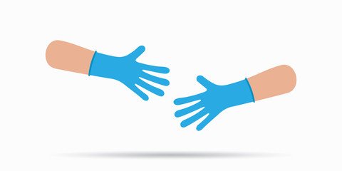 Hands in blue medical gloves vector illustration