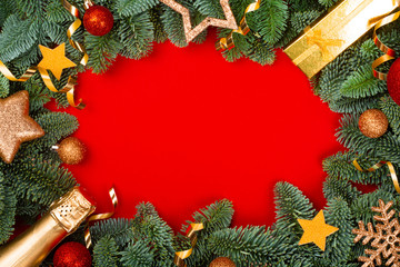Fototapeta na wymiar Christmas fir tree on red