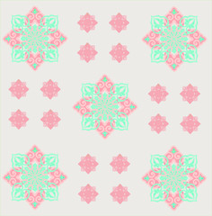 Blue floral patterns on the salmon background