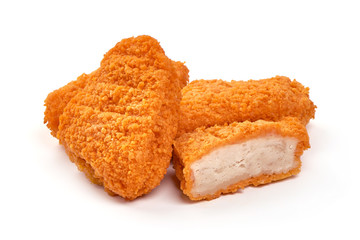 Crispy chicken nuggets, isolated on white background