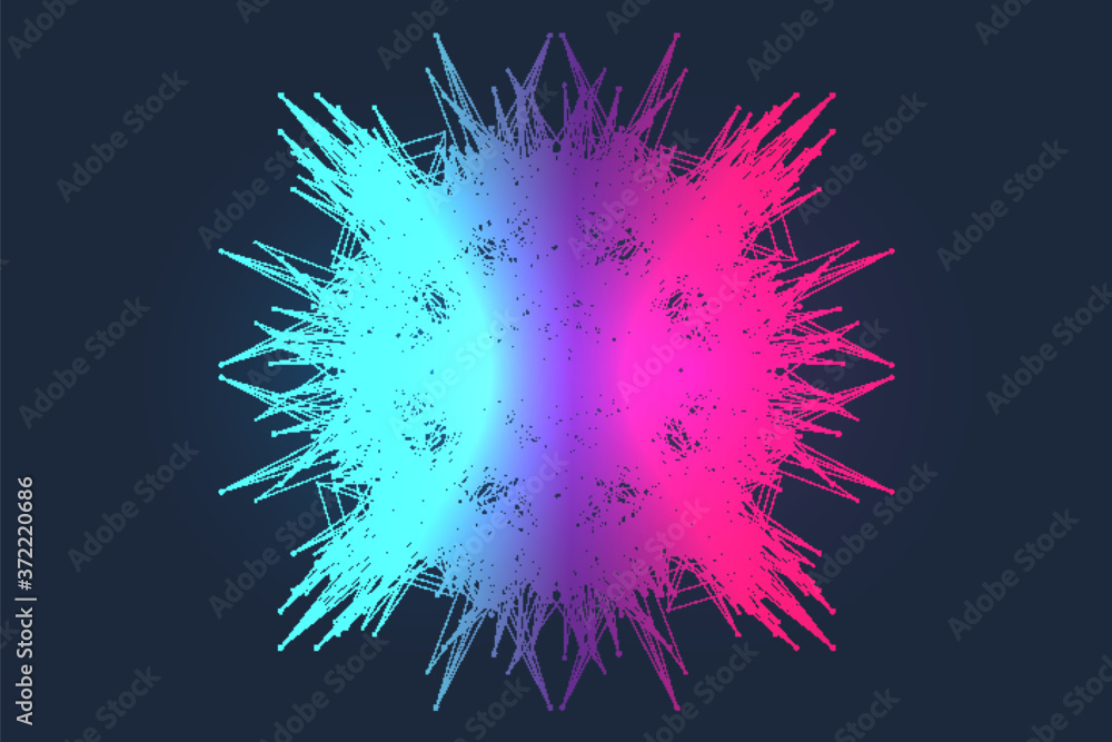 Fototapete Big data visualization. Big data machine learning algorithms. Data array visualization. Complexity wave flow points fractal grid. Futuristic analysis of infographics Information. Vector illustration