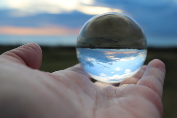 Glass ball sunset scene Hunstanton Beach 