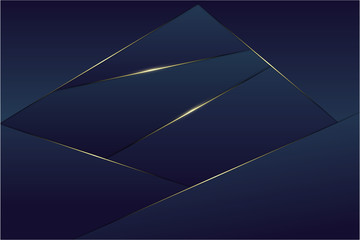  Metallic background.Polygonal dark blue luxury with gold line.Golden metal modern design.