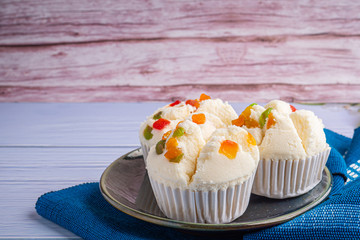Thai Rice Flour Muffin topped with dry fruit on plate