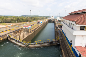 Fototapeta na wymiar Views of the second of the Gatun Locks of the Panama Canal, Panama