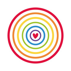circular cute rainbow with heart flat style icon