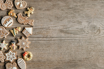 Christmas cookie ornaments with copy space on th right side