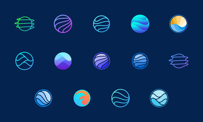 wavy circle logo design set, abstract logo template