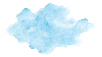 Abstract light blue clouds watercolor stain on white background