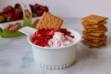 Strawberry based snack or dessert with cookies