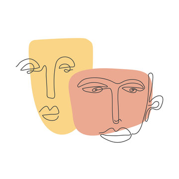 recommend clip art: Modern poster with linear abstract faces. Continuous line art. One line drawing. Minimalist graphic.